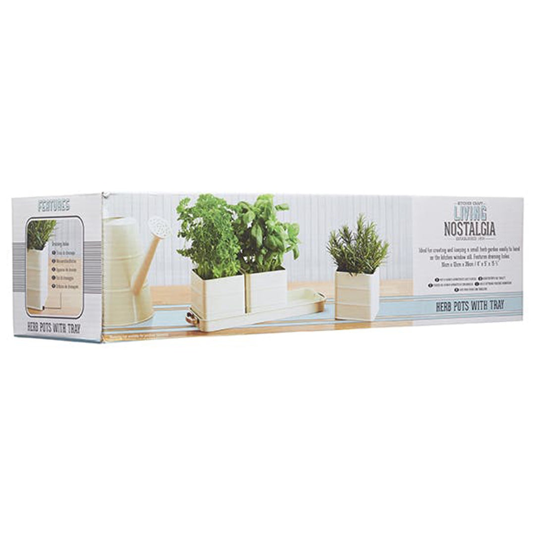 Living Nostalgia Antique Cream Herb Pots with Tray