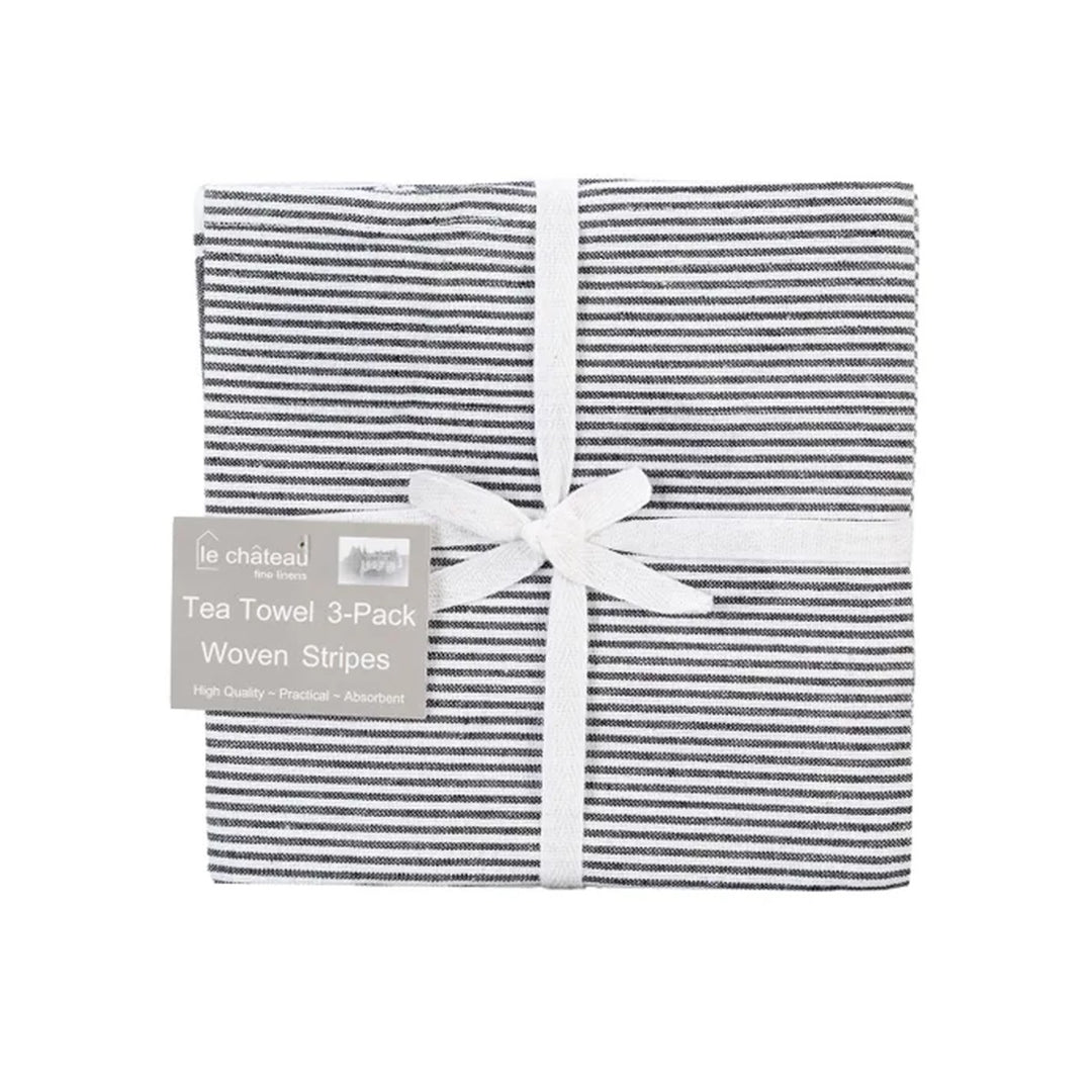 Le Chateau Woven Stripe Tea Towels Set - Black