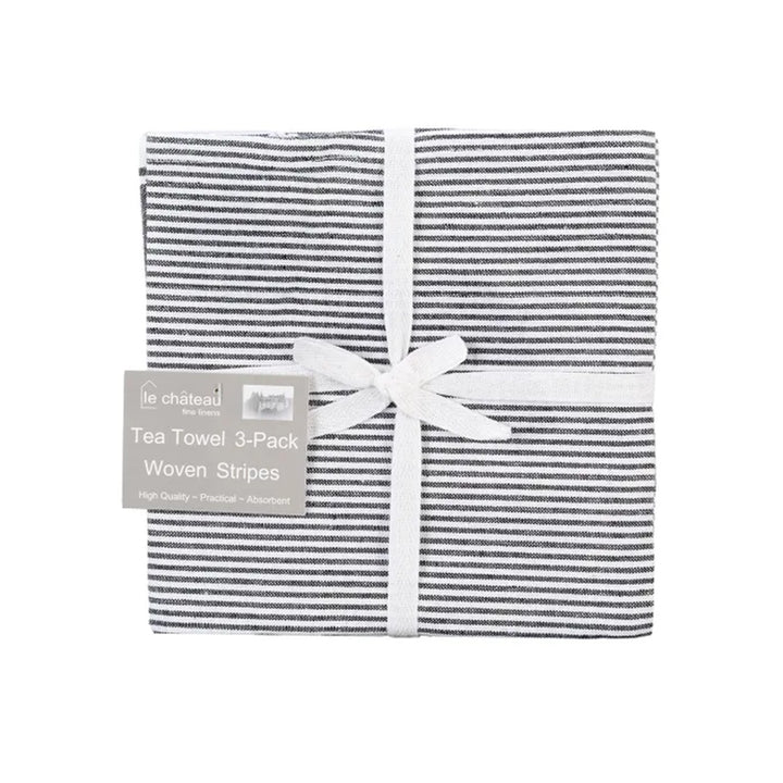 Le Chateau Woven Stripe Tea Towels Set - Black
