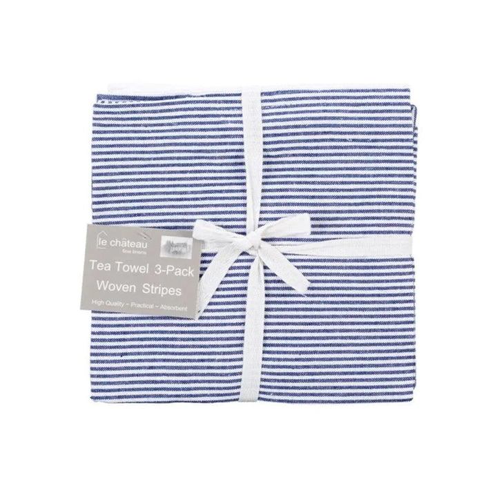 Le Chateau Woven Stripe Tea Towels Set - Black
