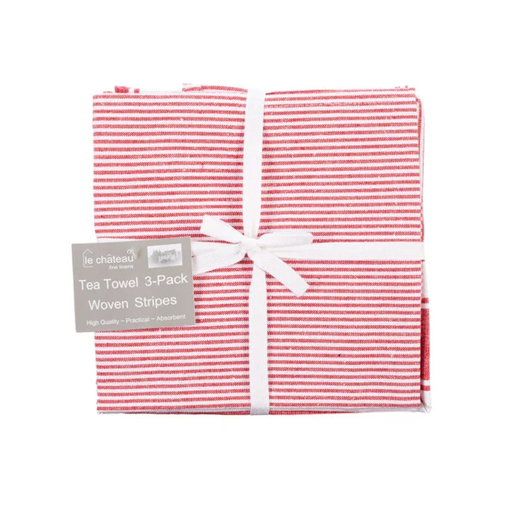 Le Chateau Woven Stripe Tea Towels Set - Red