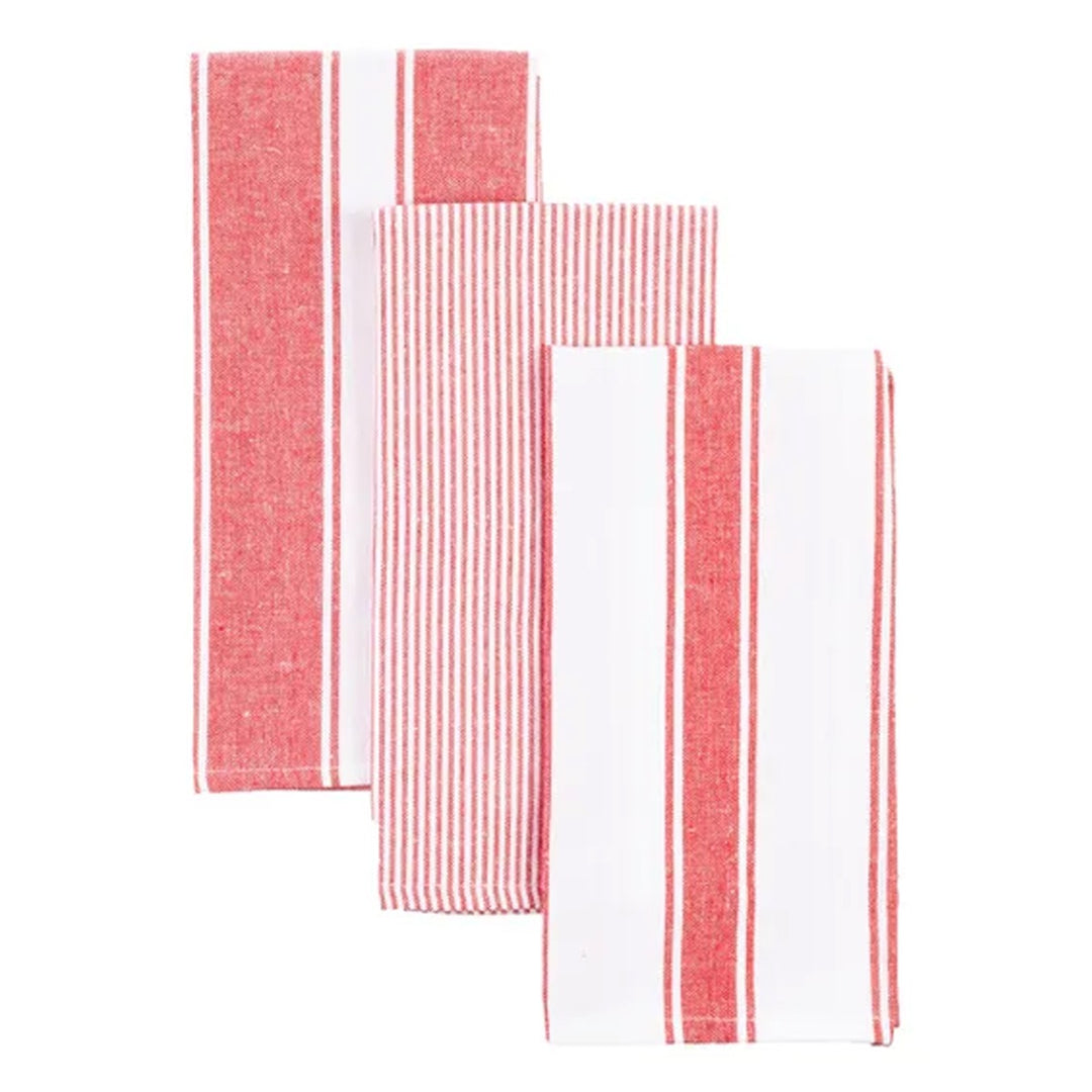 Le Chateau Woven Stripe Tea Towels Set - Red