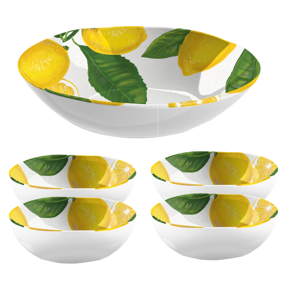 Lemon Fresh Melamine Serving Bowl & Low Bowls Set