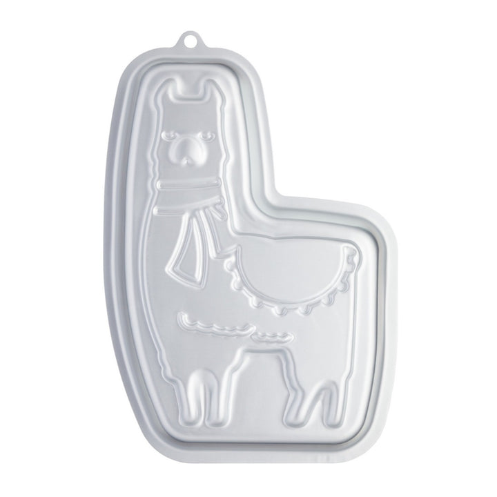 Fun llama shape baking pan for baking cakes, made from silver aluminium.