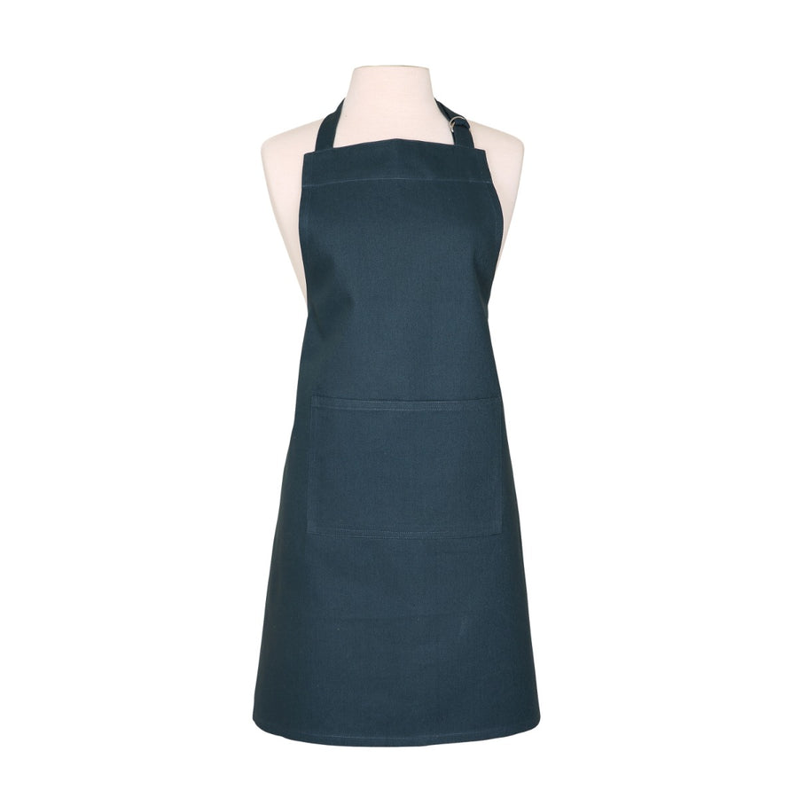 Plain dark blue apron with one large pocket on the front