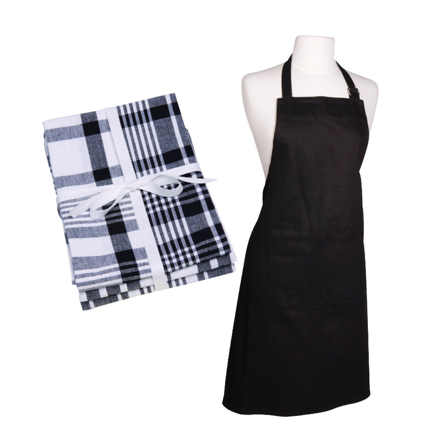 black apron and extra large tea towel set