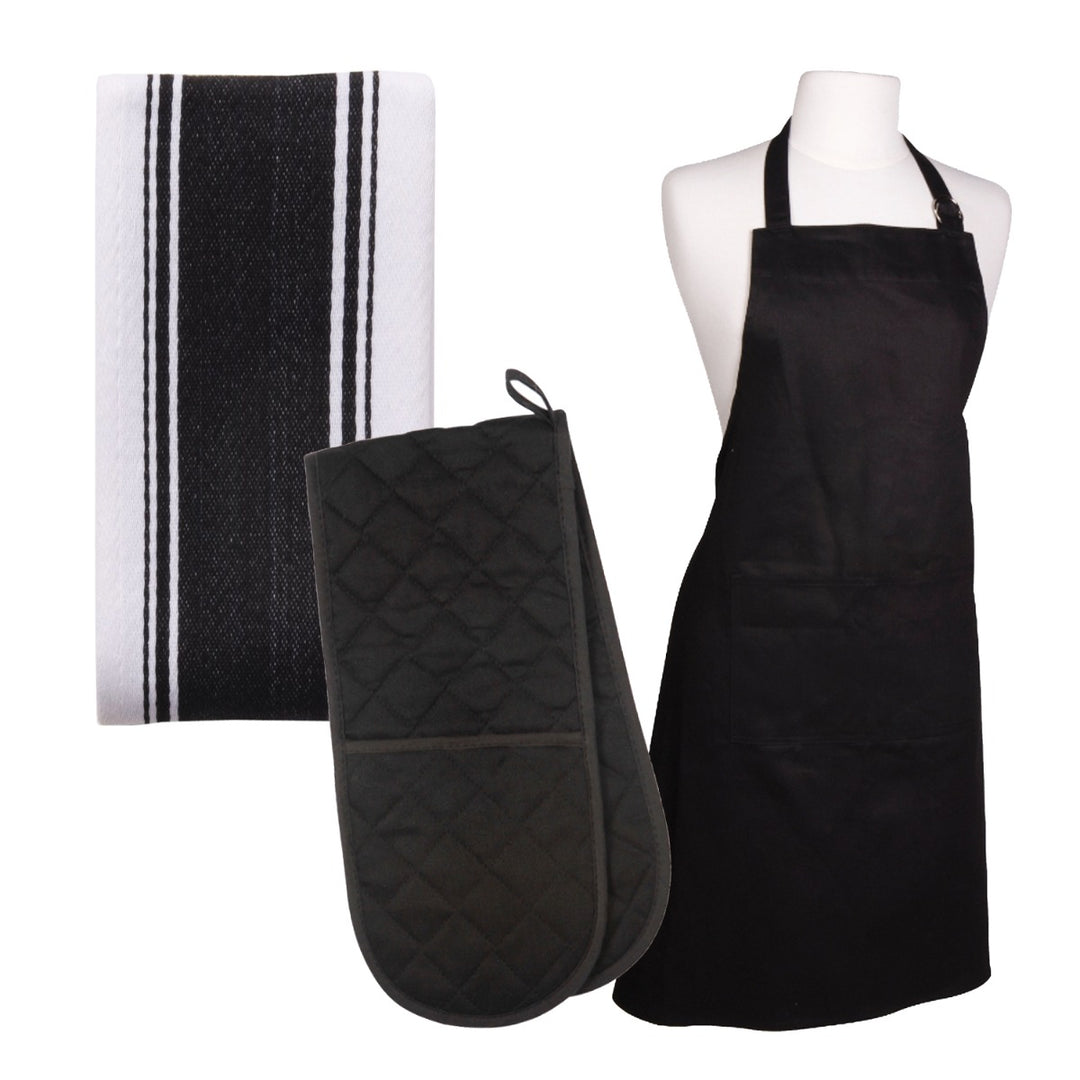 Dexam Love Colour Apron, Tea Towel & Double Oven Glove Set - True Black