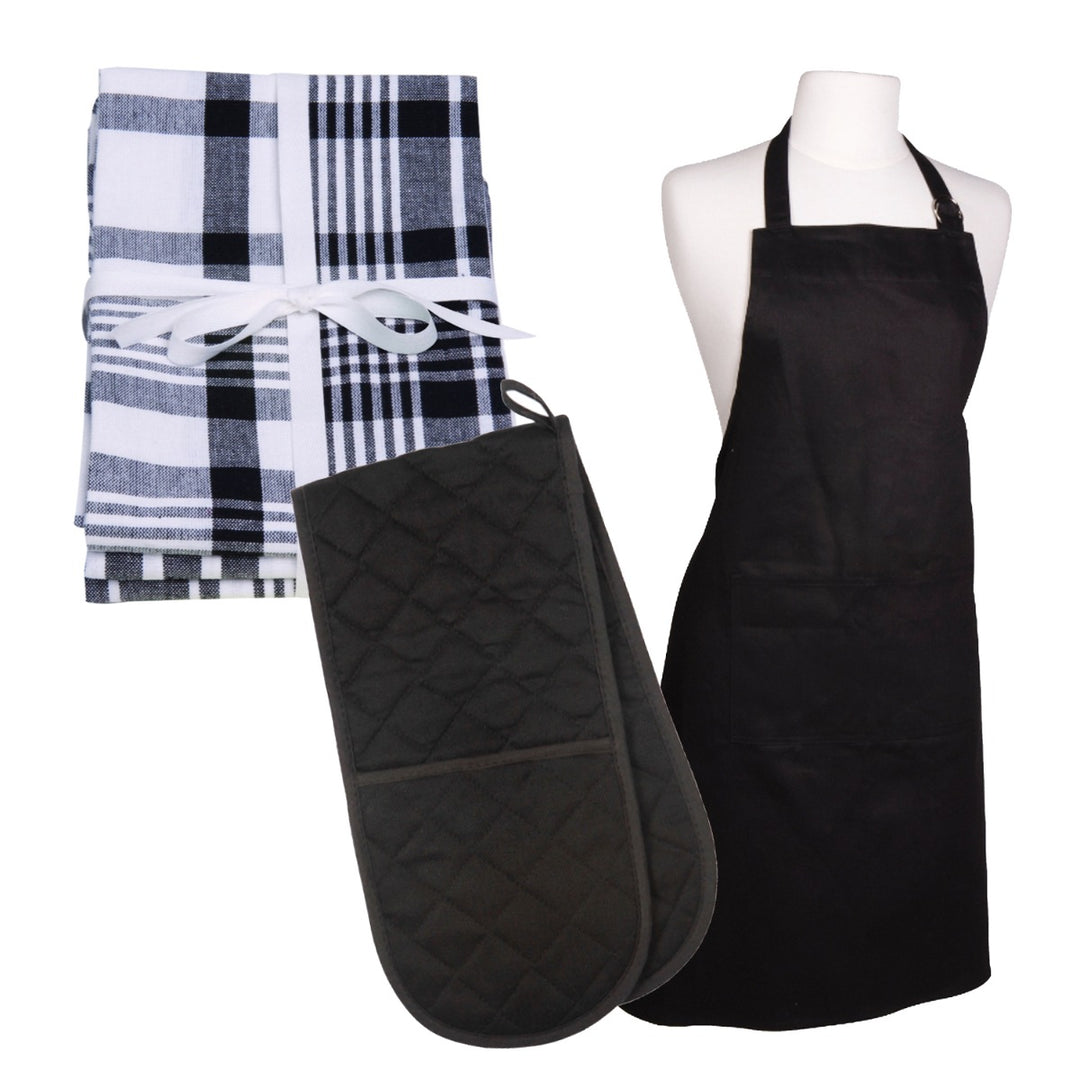 Dexam Love Colour Apron, Tea Towels & Double Oven Glove Set - True Black