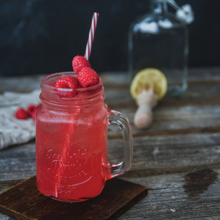 KitchenCraft Coloured Glass Drinks Mason Jar with Straw - Red