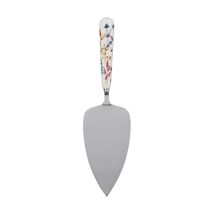 stainless steel cake server with ceramic, flower print handle
