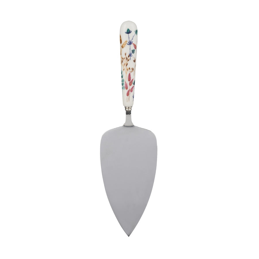 stainless steel cake server with ceramic, flower print handle