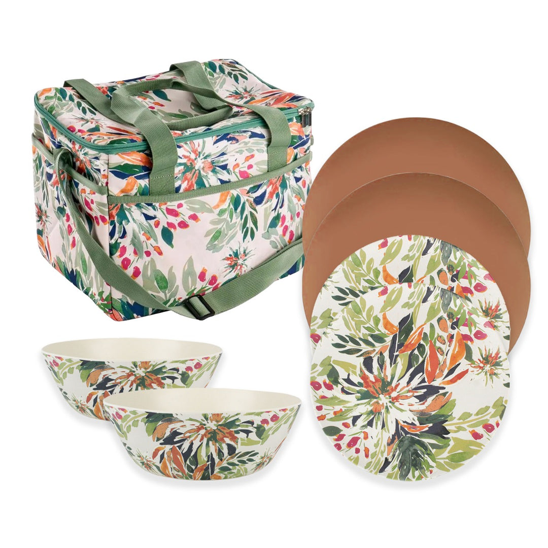 Mediterranean Garden Melamine Dinnerware Set with Cool Bag - Clay