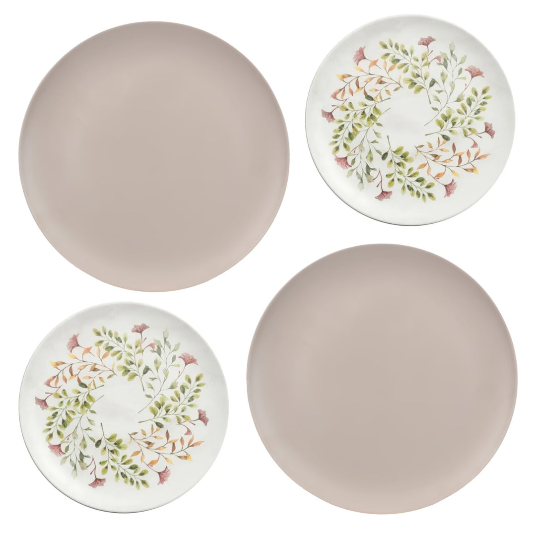 Mediterranean Garden Melamine Dinner & Side Plates Set - Taupe