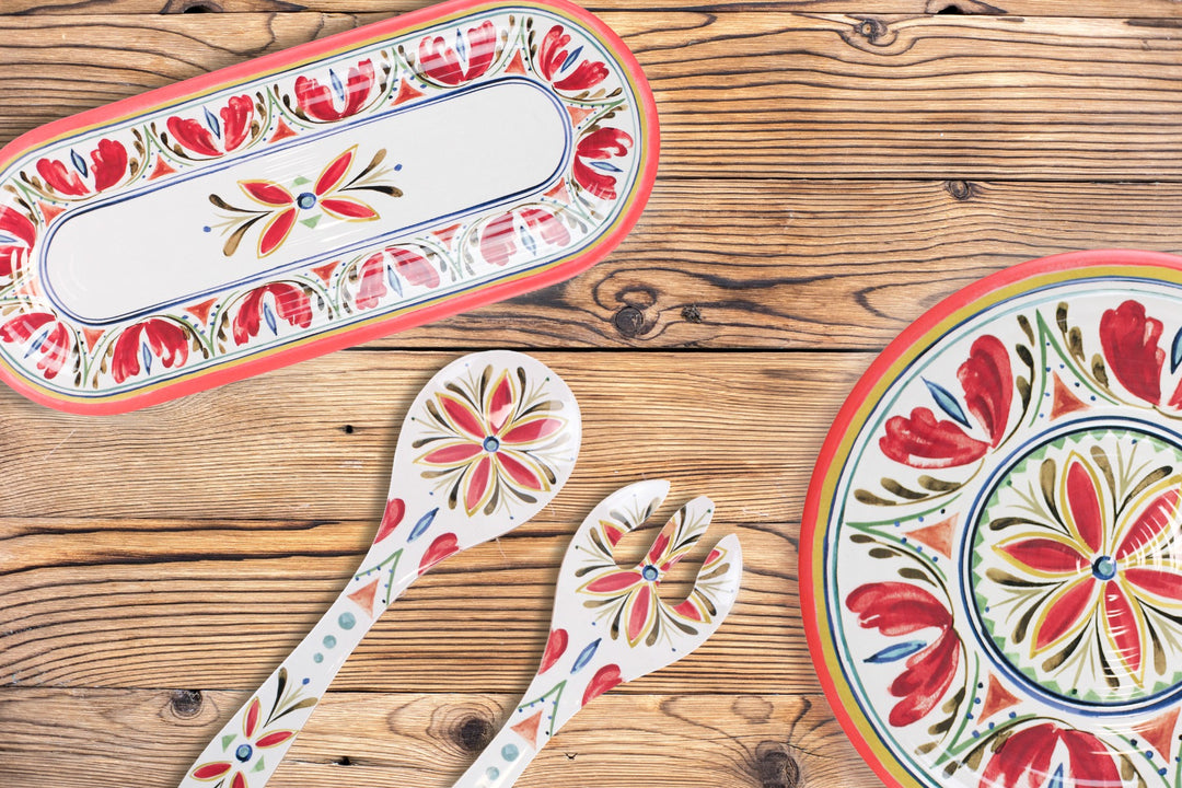 Mediterranean Melamine Oval Bowl, Tray, Platter & Salad Servers Set