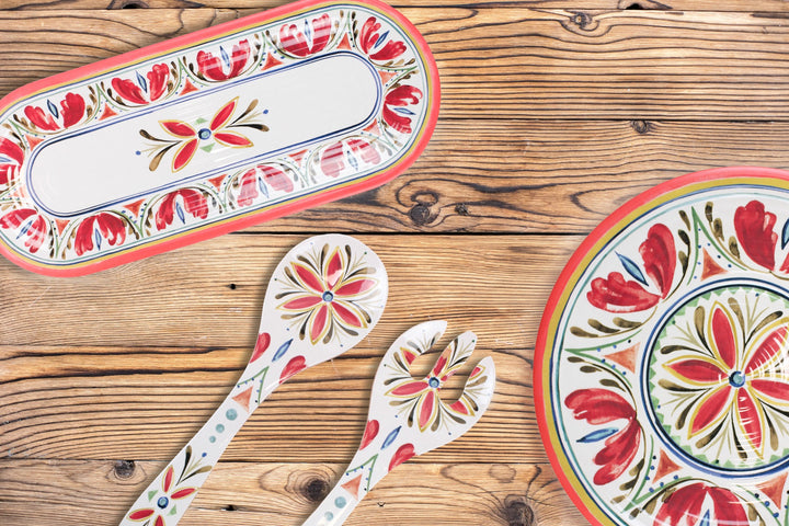 Mediterranean Melamine Oval Bowl, Tray, Platter & Salad Servers Set