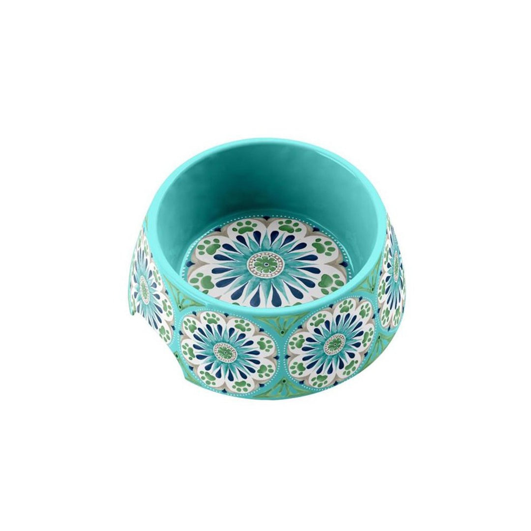 Carmel Medallion Turquoise Melamine Pet Bowl - Medium