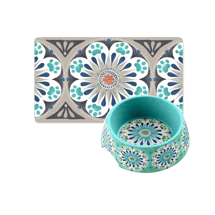 Carmel Medallion Melamine Pet Bowl & Placemat Set