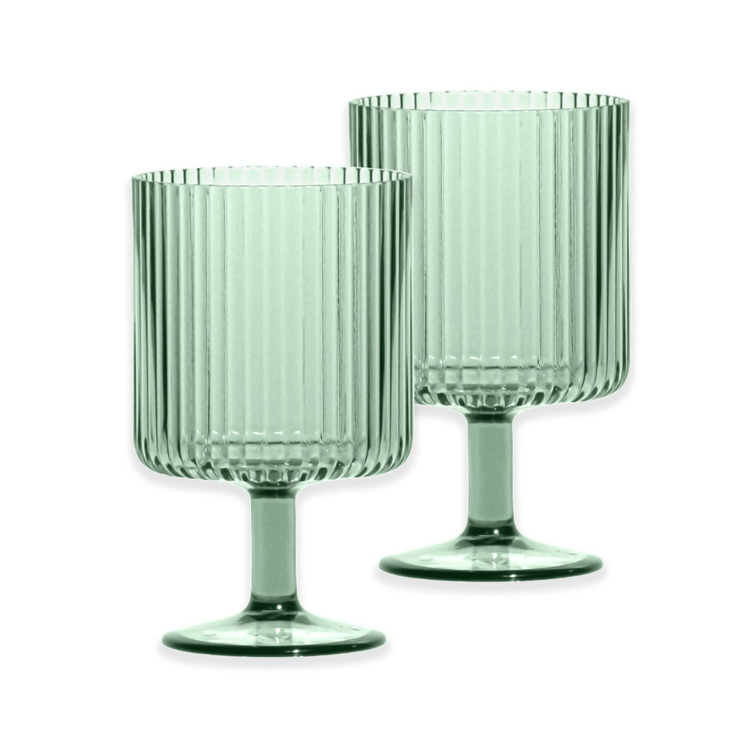 Mesa Acrylic Ribbed Drinking Goblet Drinking Cups  - Sage Green