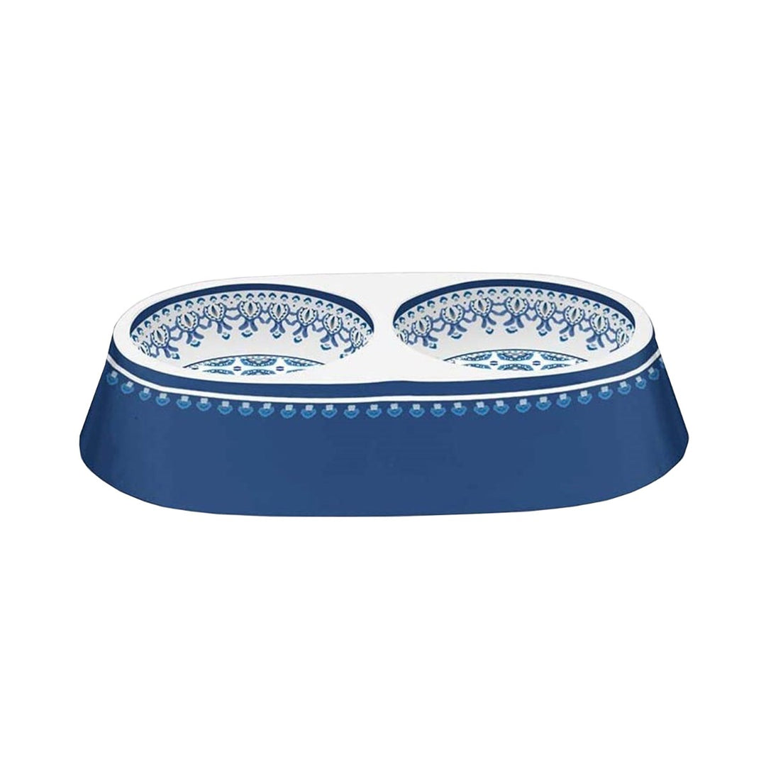 Moroccan Indigo Melamine Double Pet Bowl
