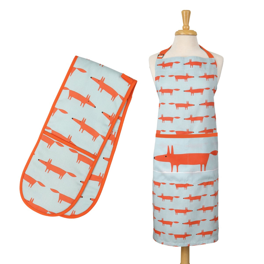 Scion Mr Fox Apron & Double Oven Glove Set - Blue