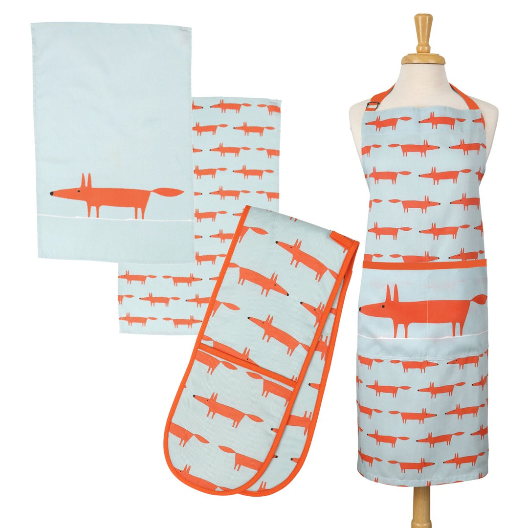 Scion Mr Fox Apron, Tea Towels & Double Oven Glove Set - Blue