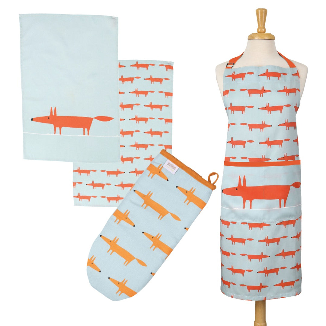 Scion Mr Fox Apron, Tea Towels & Oven Gauntlet Set - Blue