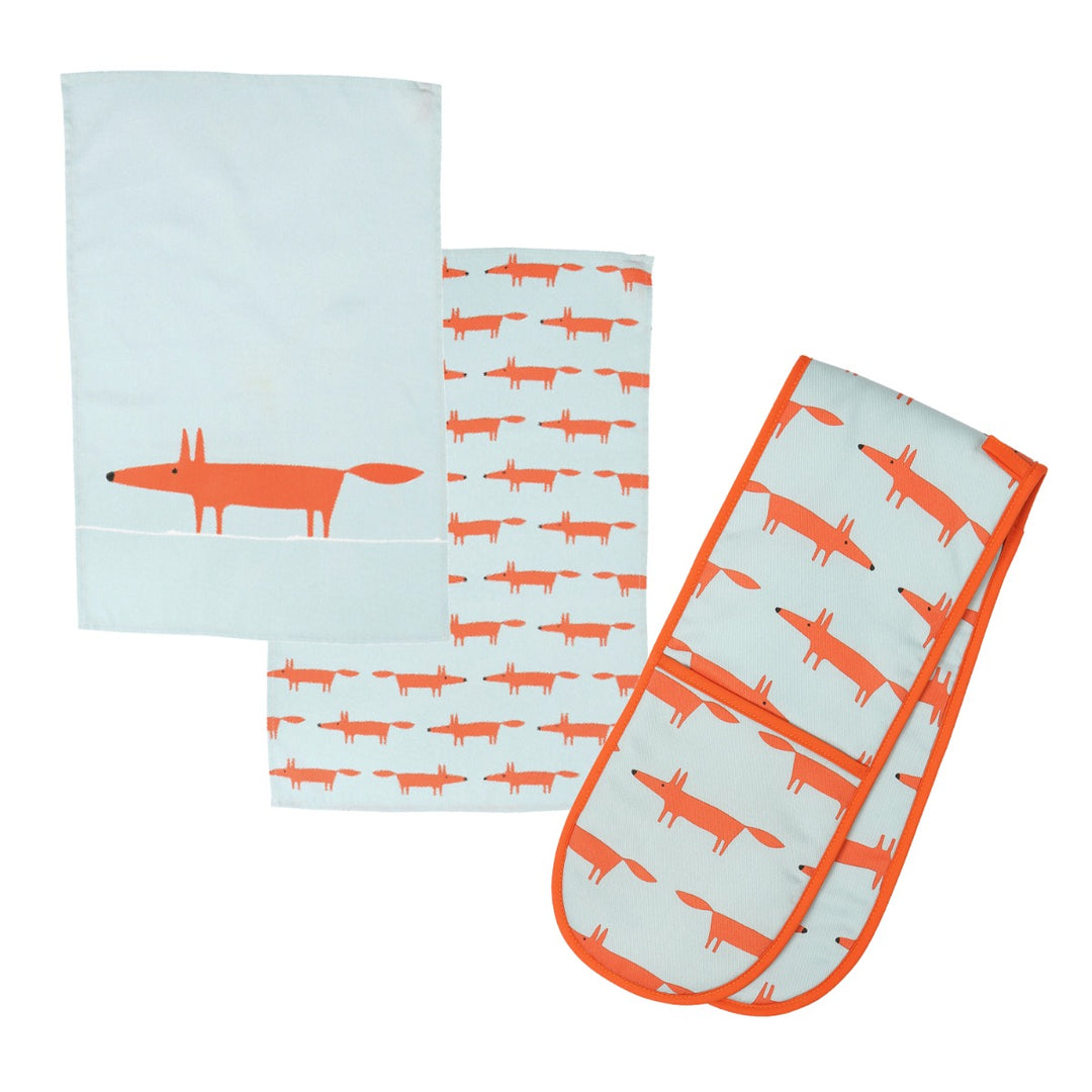 Scion Mr Fox Tea Towels & Double Oven Glove Set - Blue