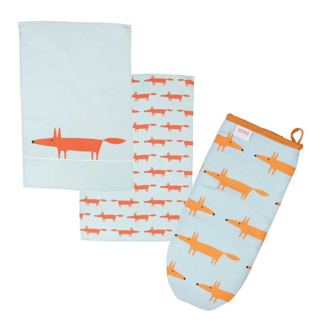 Scion Mr Fox Tea Towels & Oven Gauntlet Set - Blue
