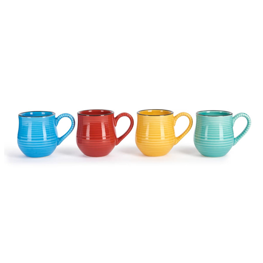 set of four ceramic multicoloured espresso mugs for coffee