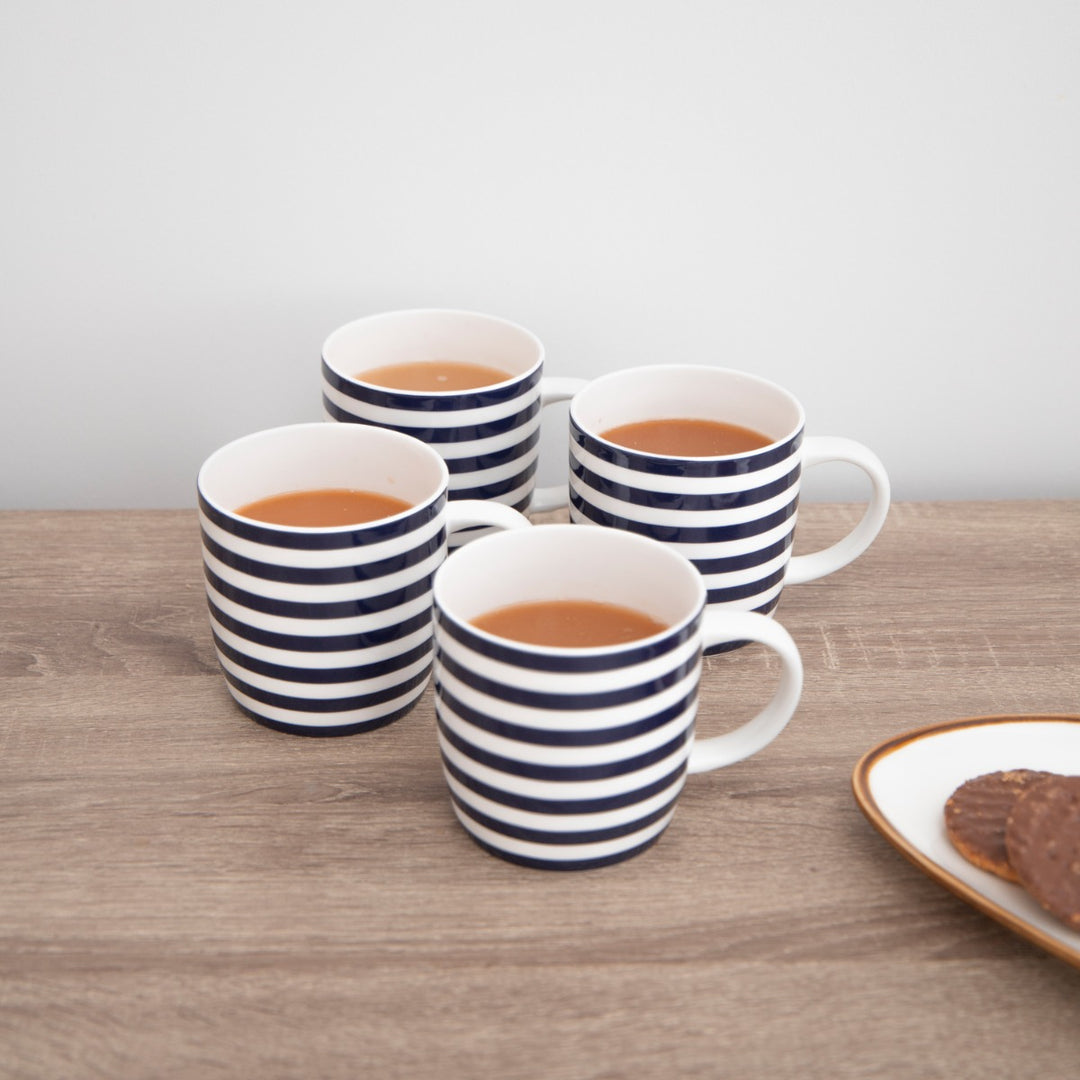blue and white stripe porcelain mugs