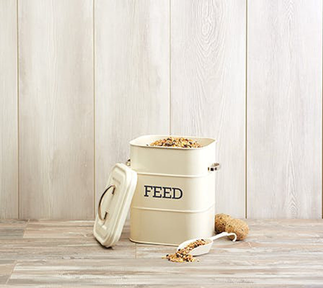 Living Nostalgia Antique Cream Feed Tin & Scoop Set