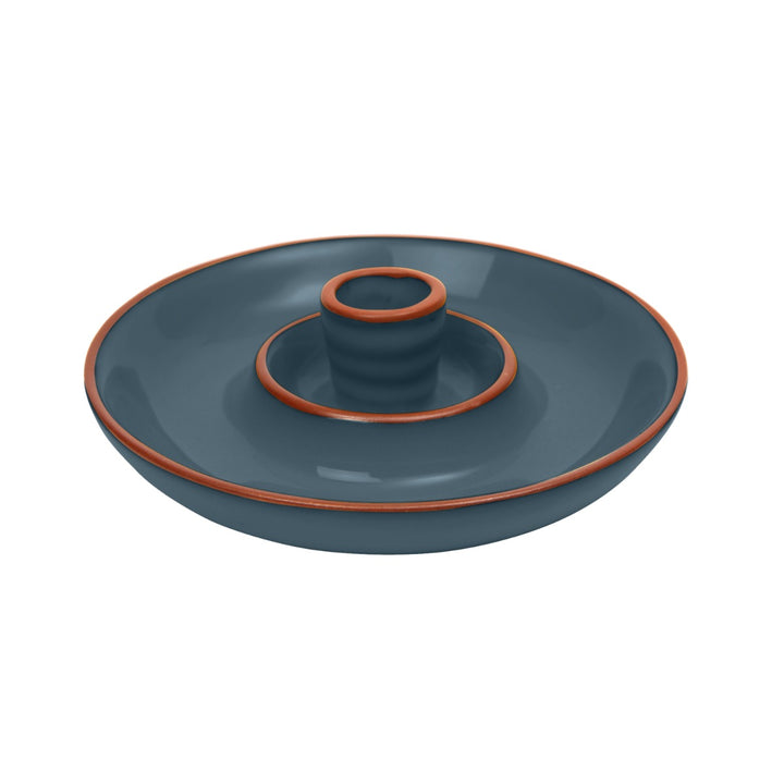 a small terracotta dish for serving olives, finished in a blue glaze