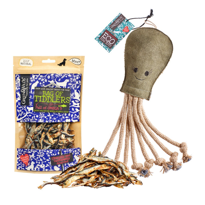 Green & Wilds Dog Gift Set - Olive Octopus & Treat Bag / Chew Option