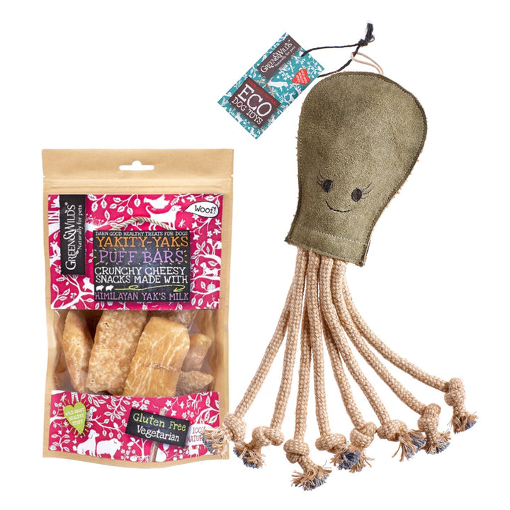Green & Wilds Dog Gift Set - Olive Octopus & Treat Bag / Chew Option