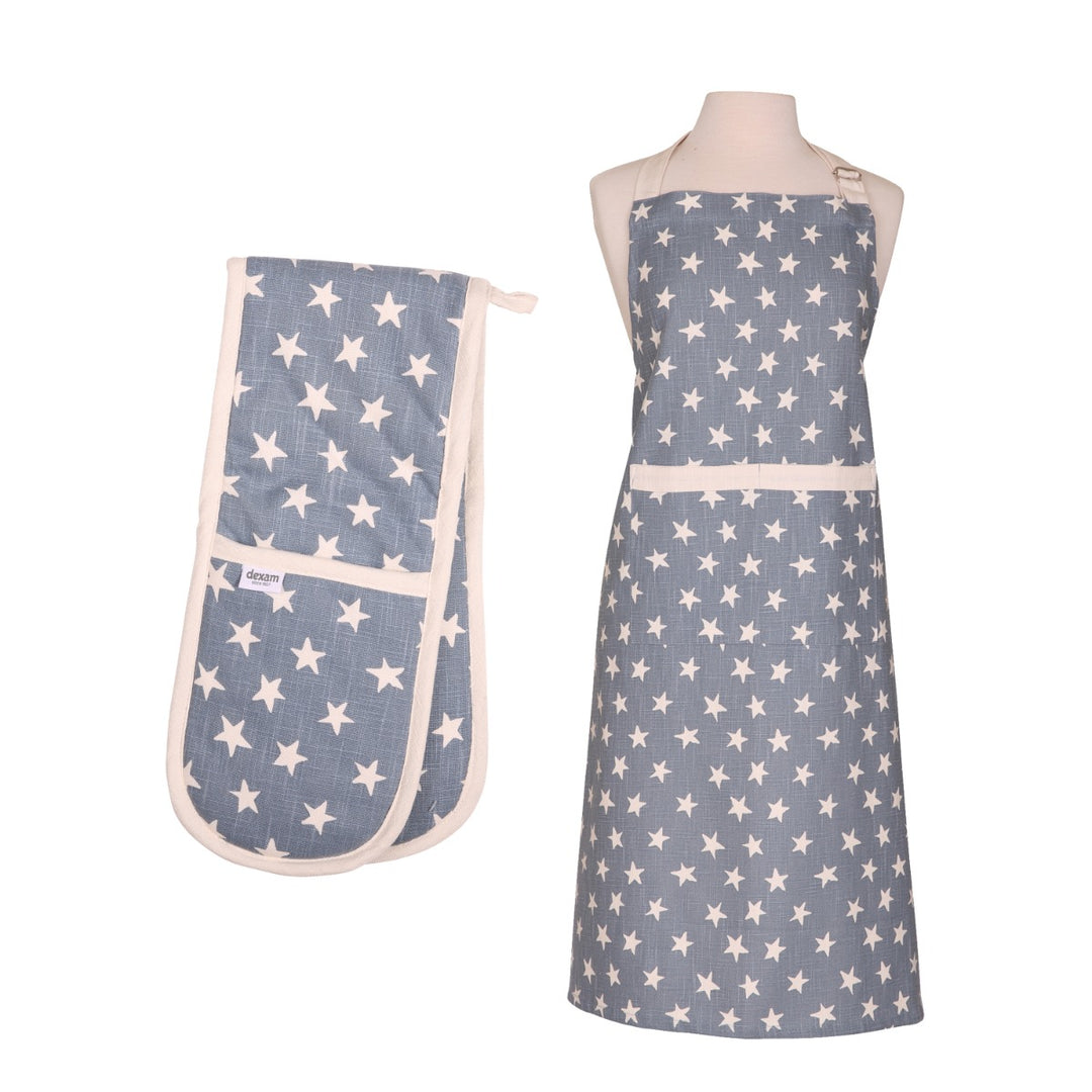 Dexam Organic Cotton Apron & Double Oven Glove Set - Blue Stars