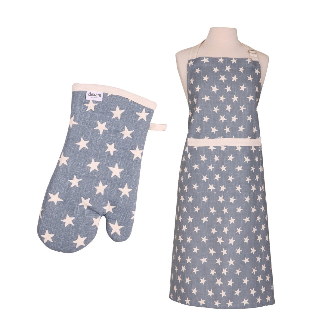 Dexam Organic Cotton Apron & Oven Gauntlet Set - Blue Stars