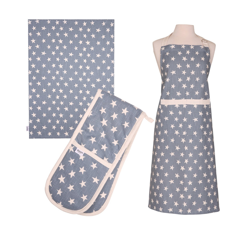 organic cotton apron, tea towel and double oven glove kitchen set