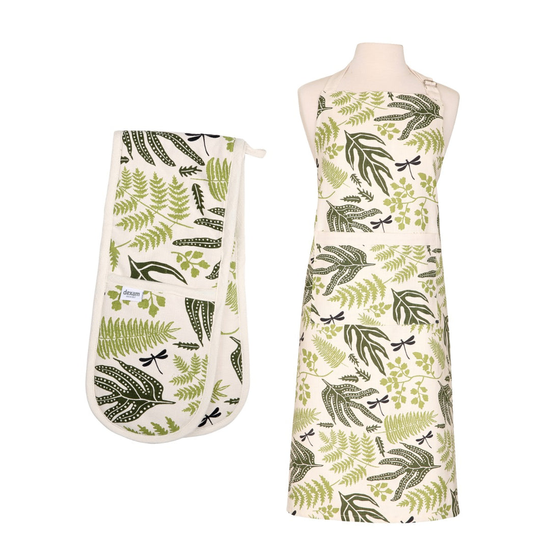 Dexam Organic Cotton Apron & Double Oven Glove Set - Fern