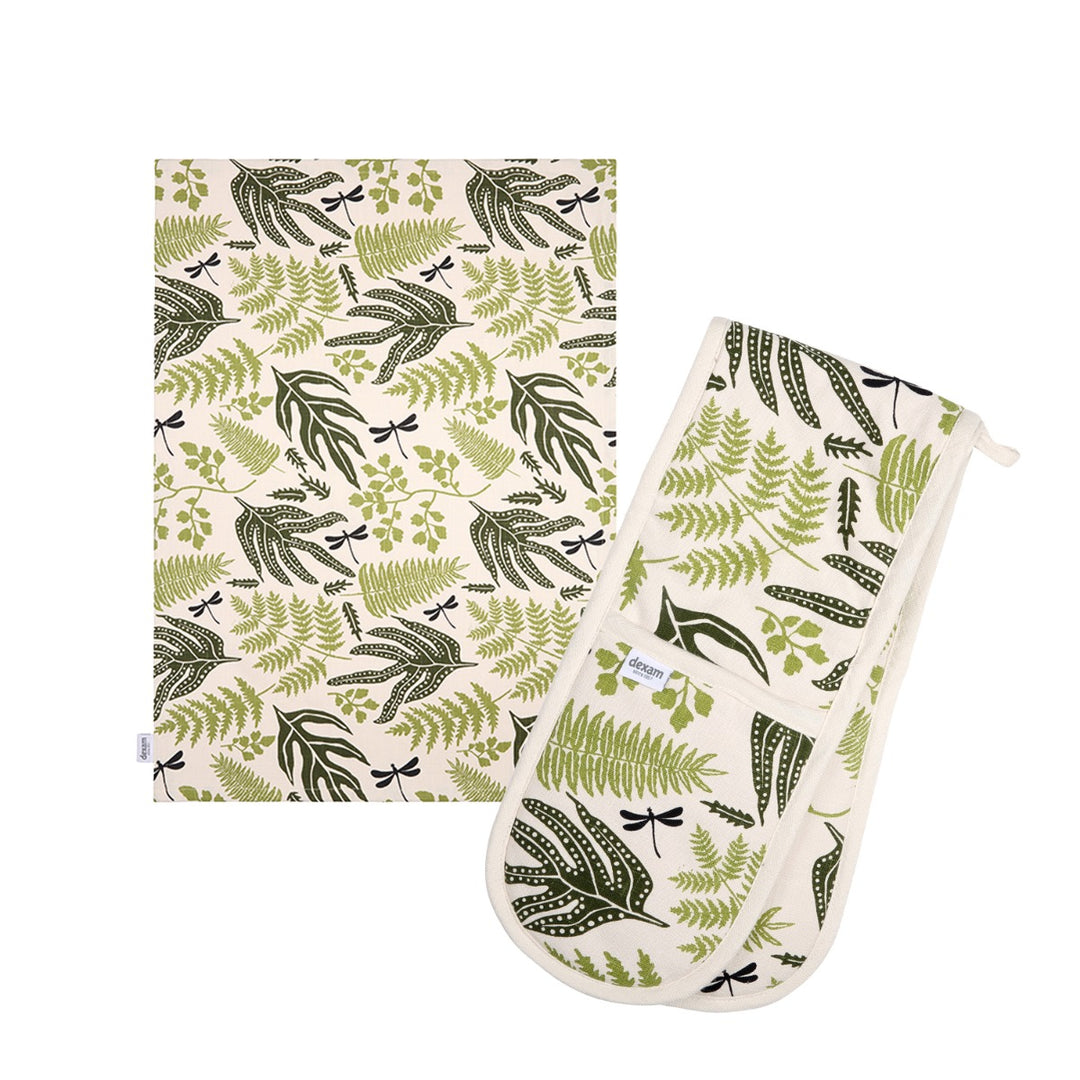 Dexam Organic Cotton Tea Towel & Double Oven Glove Set - Fern