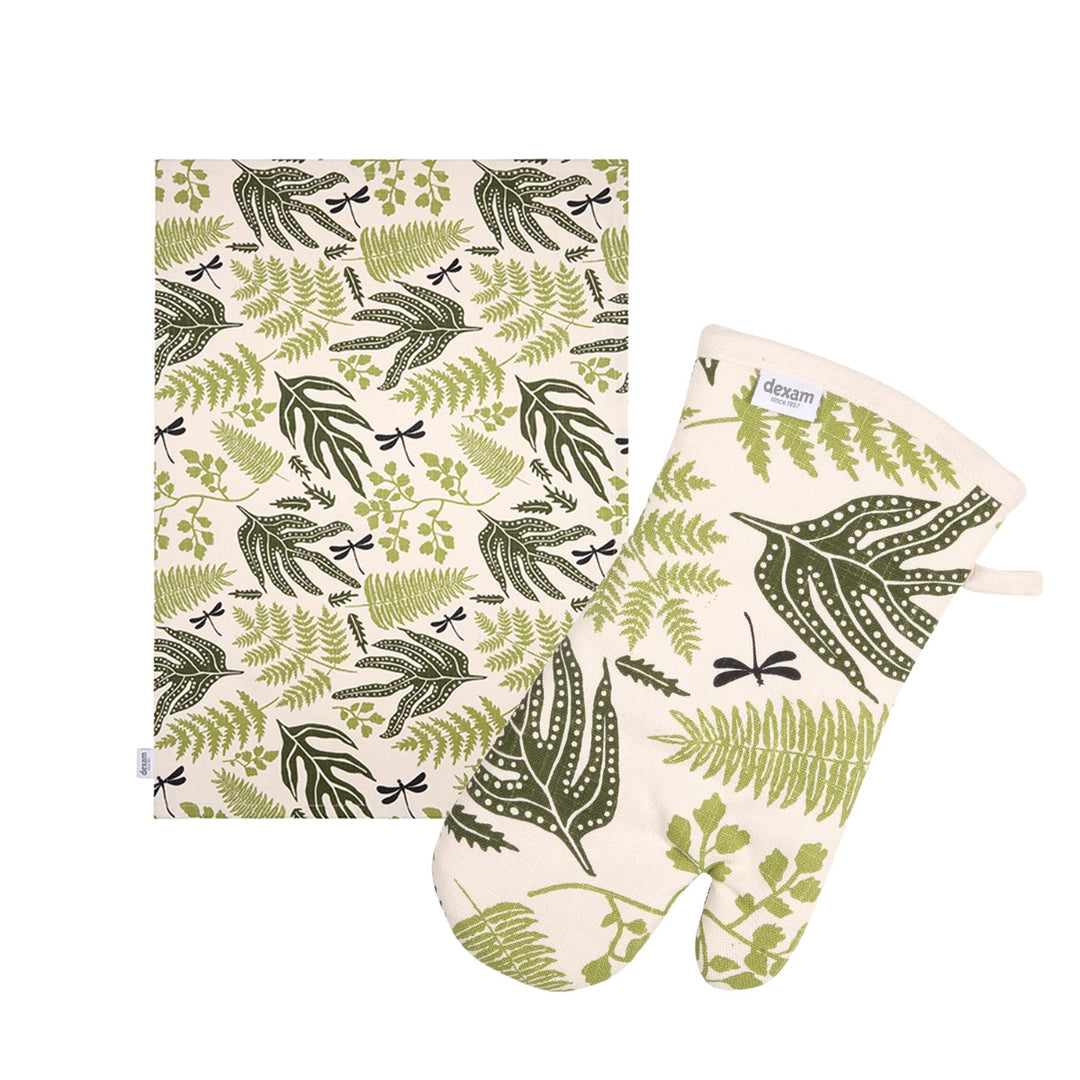 Dexam Organic Cotton Tea Towel & Oven Gauntlet Set - Fern