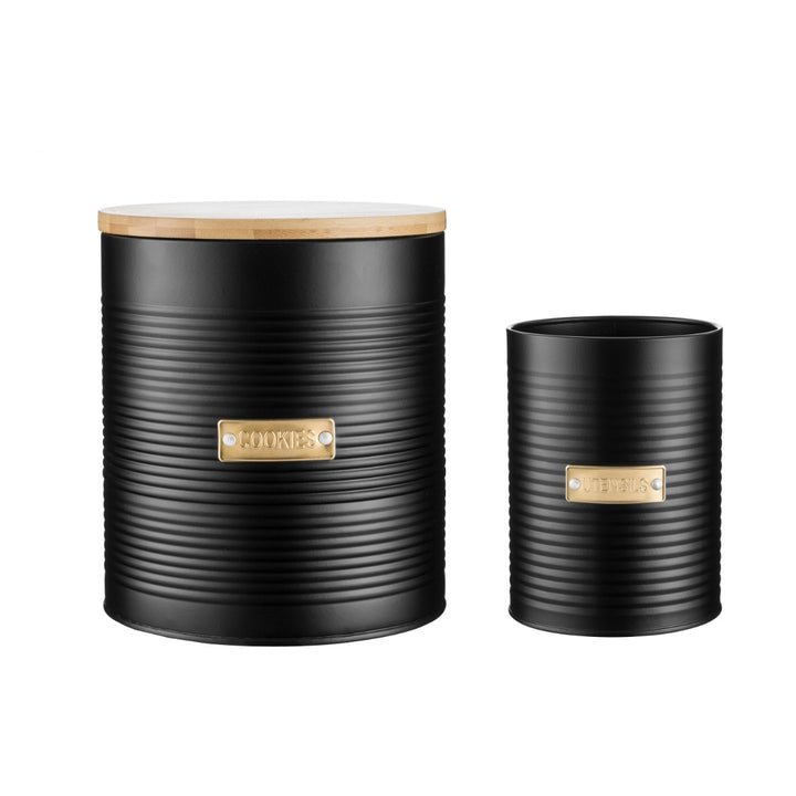 Typhoon Otto Black Cookie Jar & Utensil Pot Set