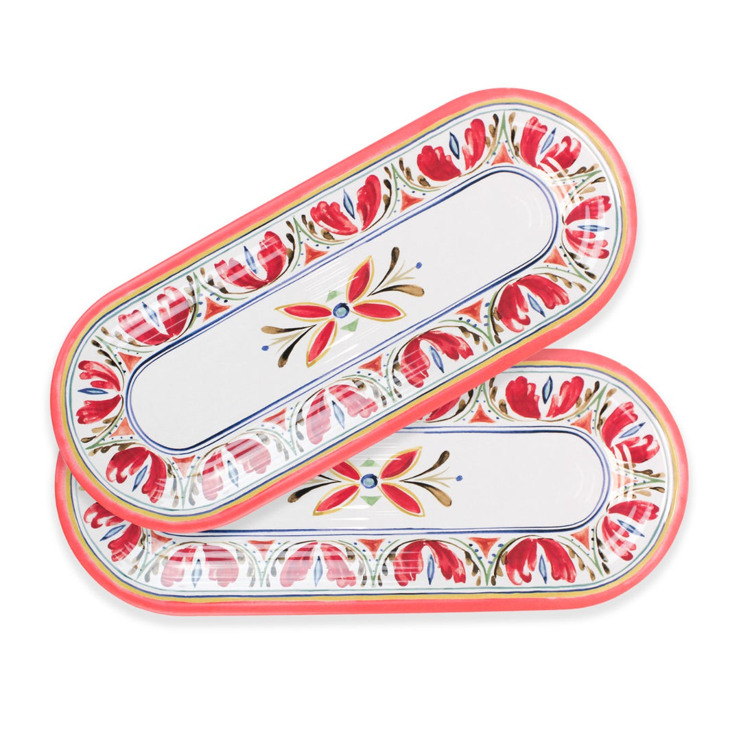 Mediterranean Melamine 4 Piece Oval Trays & Salad Serving Set