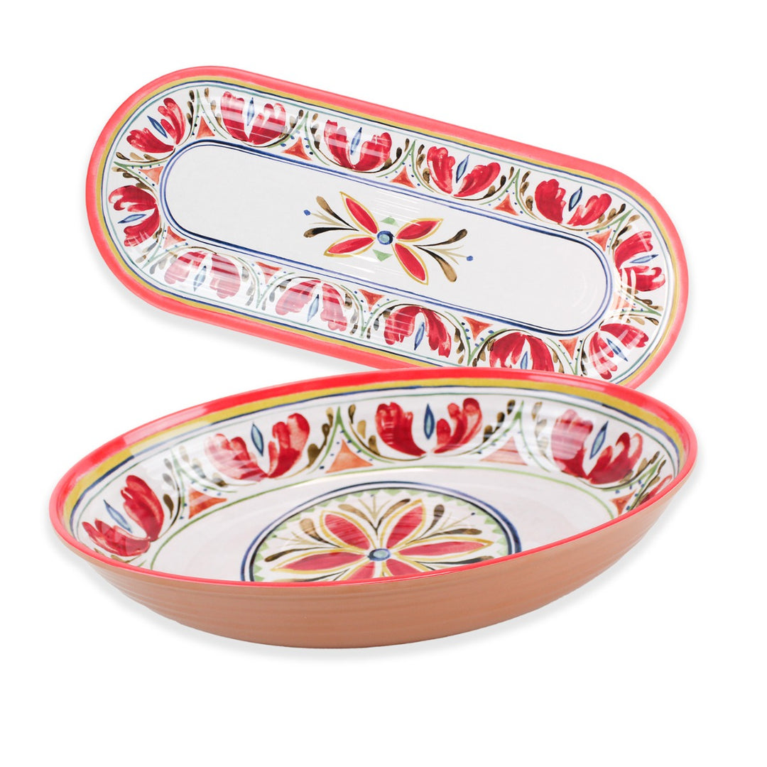 Mediterranean Melamine Oval Bowl & Tray Set