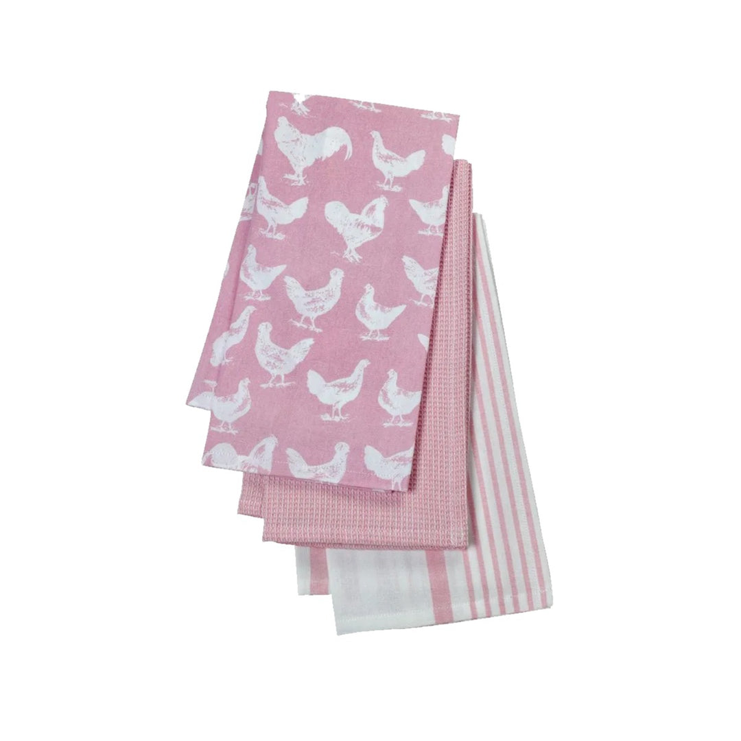 The Pantry Pink Hen & Cockerel Tea Towels Set