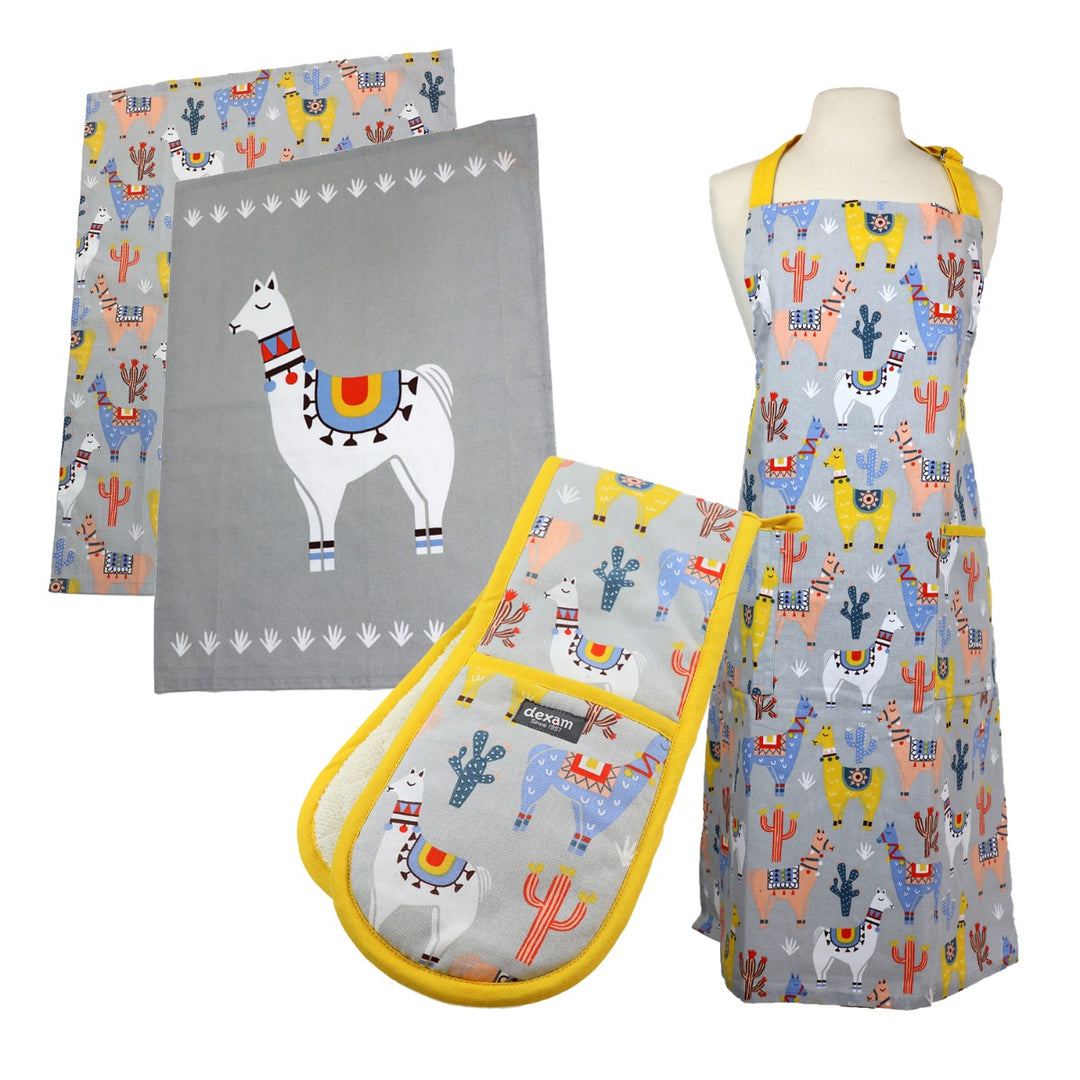 Dexam No Probllama Apron, Tea Towels & Double Oven Glove Set