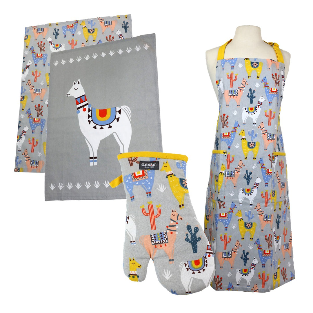 Dexam No Probllama Apron, Tea Towels & Oven Gauntlet Set