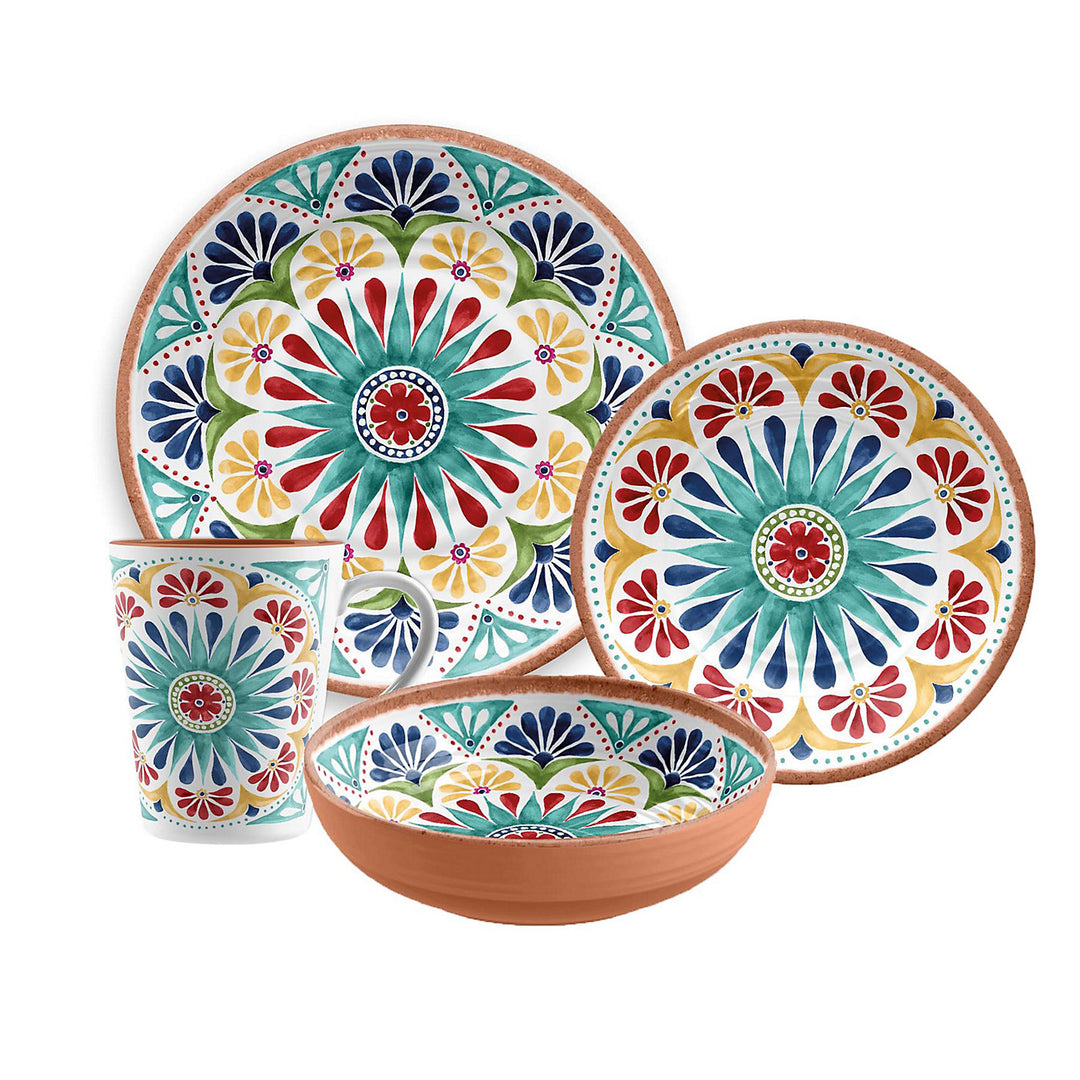 Rio Medallion Melamine Dinnerware Set with Mugs
