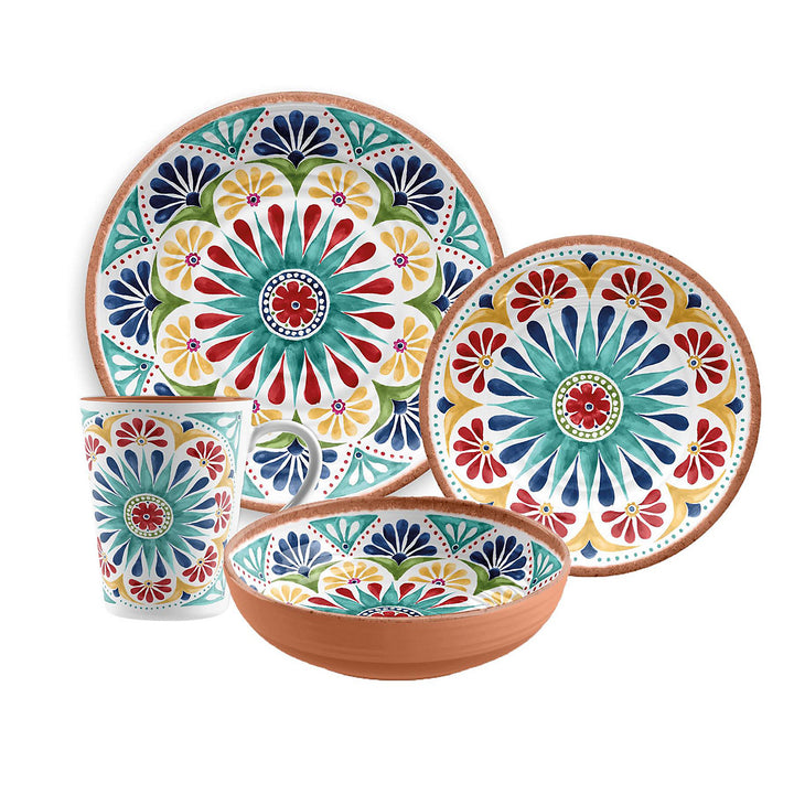 Rio Medallion Melamine Dinnerware Set with Mugs
