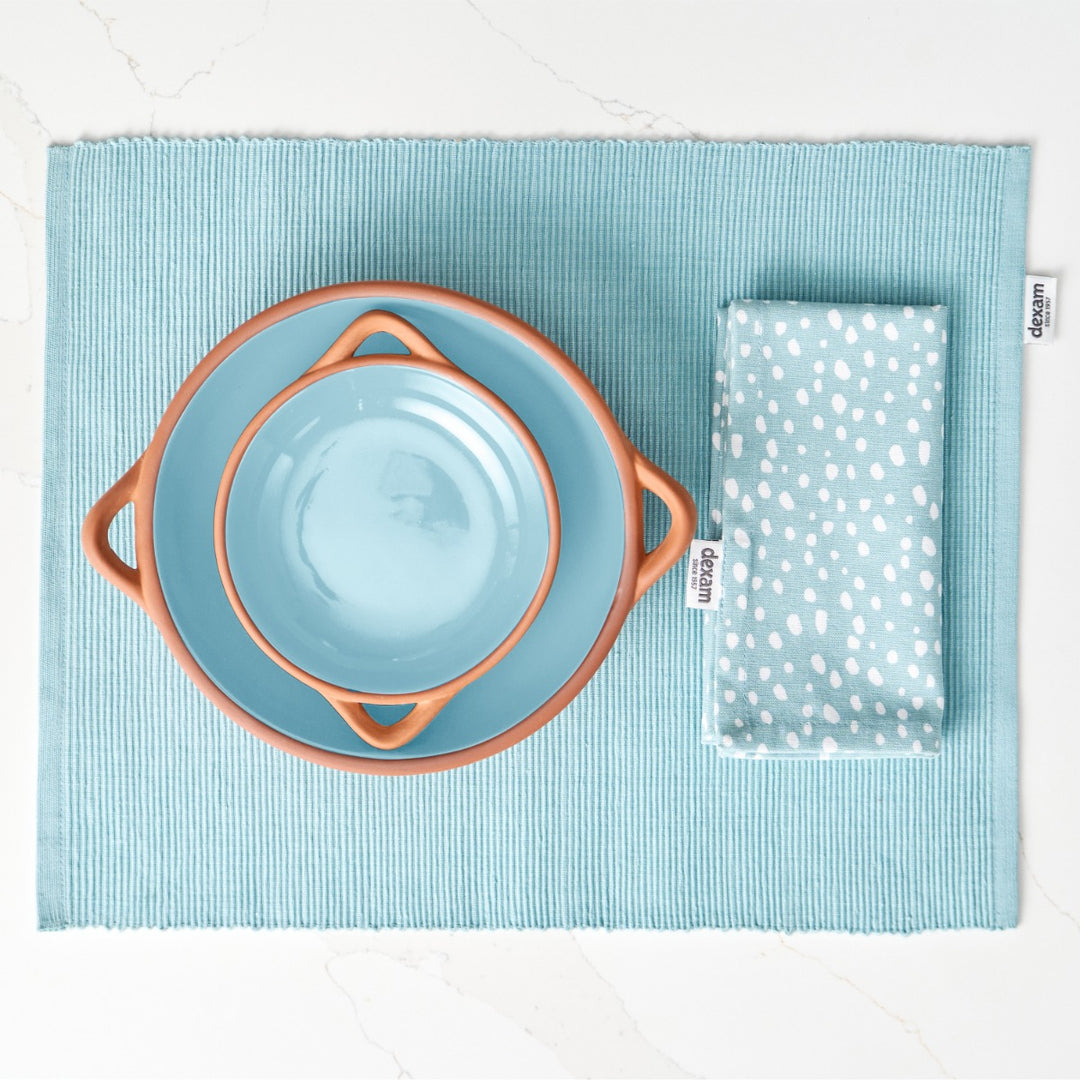 Dexam Sintra Spotted Recycled Cotton Napkin & Placemat Set - Duck Egg