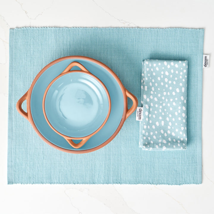 Dexam Sintra Spotted Recycled Cotton Napkin & Placemat Set - Duck Egg